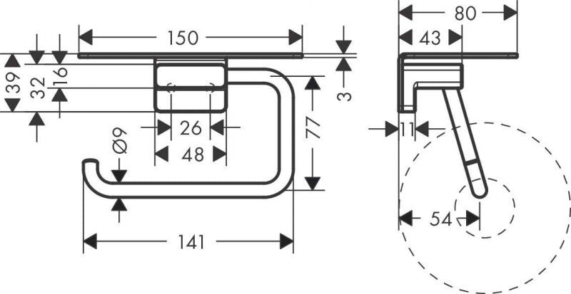 Suport hartie igienica cu raft Hansgrohe AddStoris, crom - 41772000