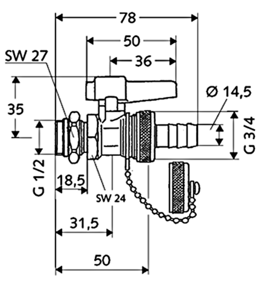 Robinet cu sferă umplere/golire cu mâner SCHELL, crom - 139940