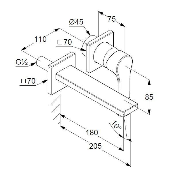 Baterie lavoar Kludi Zenta SL de perete, pipa 180mm, fara ventil, montaj incastrat, necesita corp ingropat, crom - 482440565