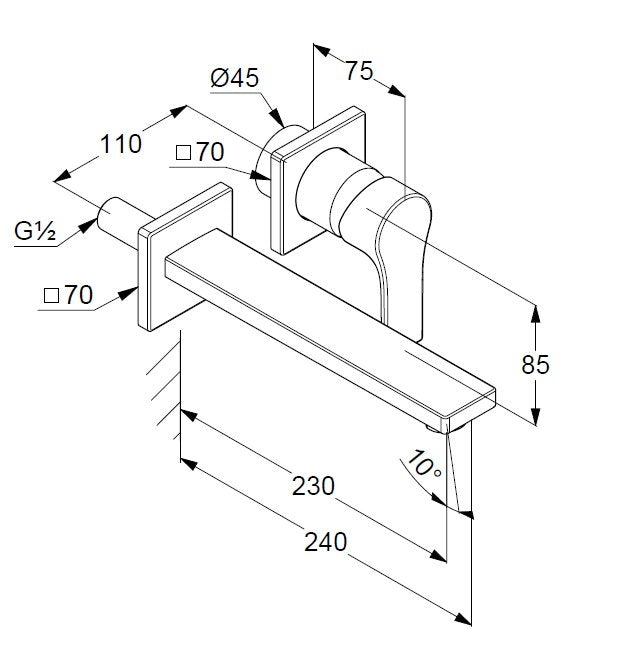 Baterie lavoar Kludi Zenta SL de perete, 2 elemente, pipa 230 mm, necesita corp ingropat - 482450565