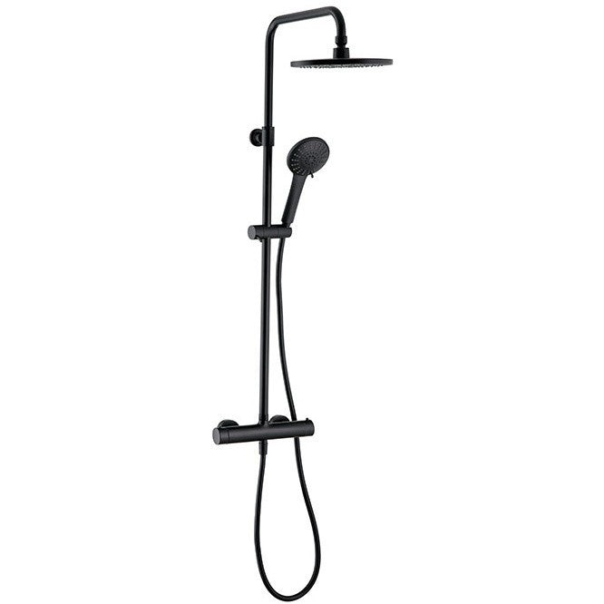 Coloana dus Wirquin Comfort cu baterie si termostat, si cap dus rotund Ø23 cm, negru mat - 60722893