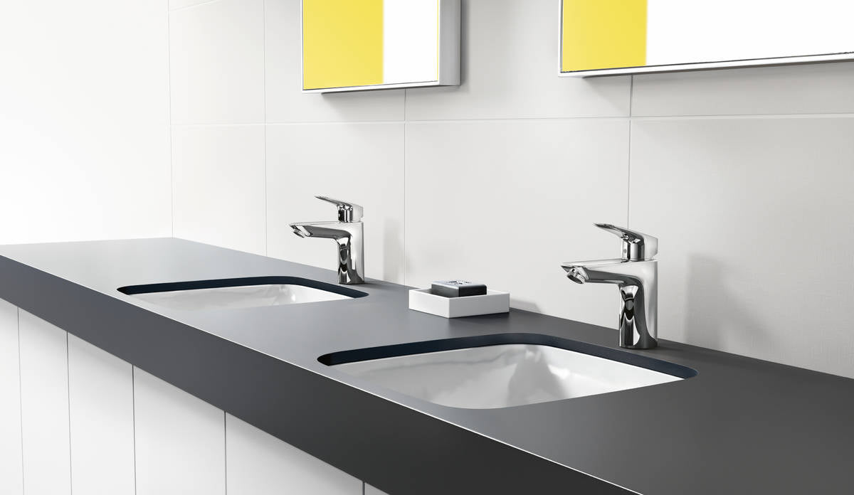Baterie baie lavoar Hansgrohe Logis 100, furtune flexibile, crom, cartus ceramic - 71100000