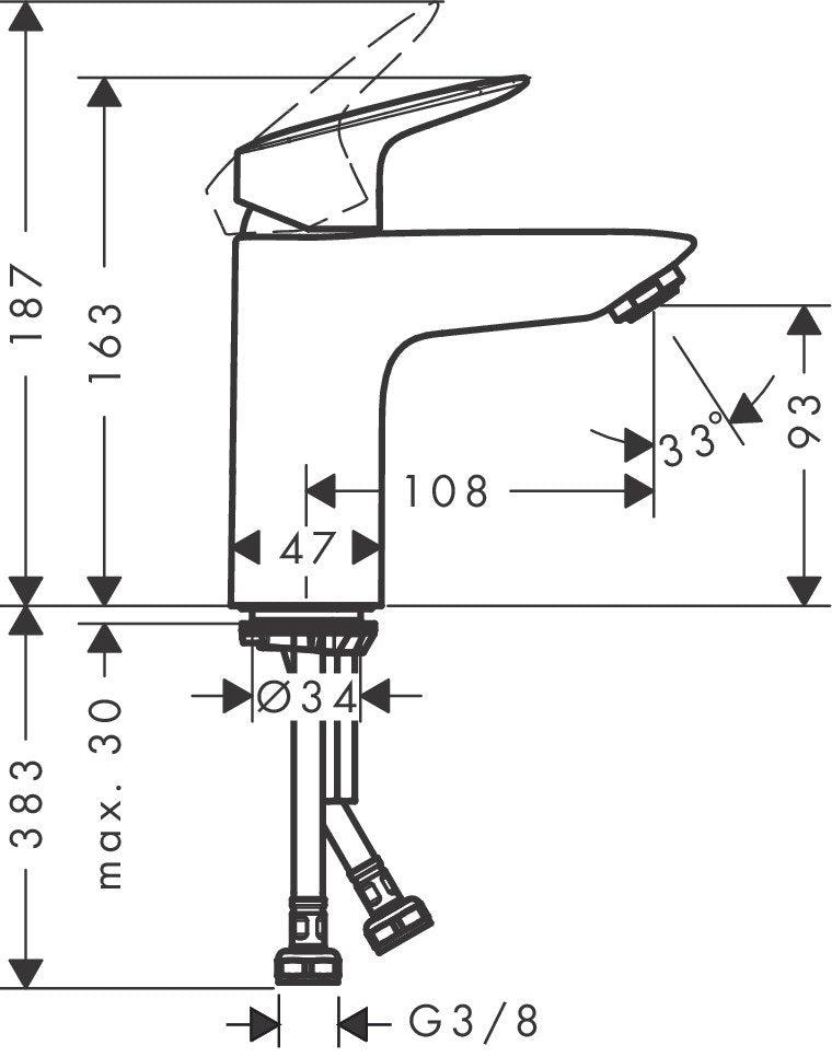 Baterie lavoar Hansgrohe Logis 100, push-open, crom - 71107000