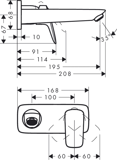 Baterie baie lavoar montaj incastrat Hansgrohe-71220000 cu lungime de 195mm