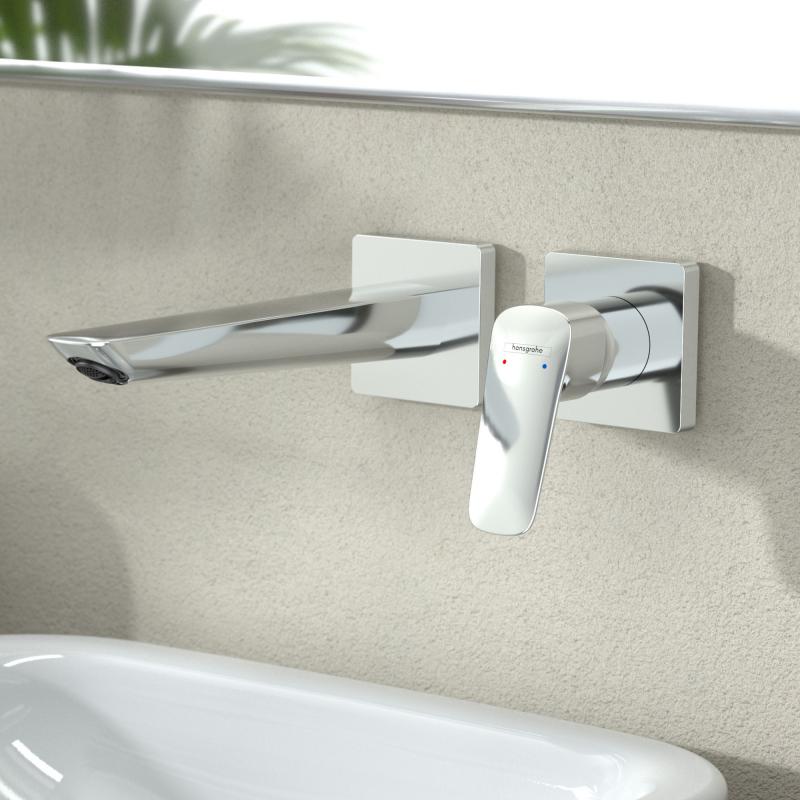 Baterie lavoar Hansgrohe Logis Fine, 1/2'', montare pe perete, si pipa 204 mm, necesita corp ingropat, crom - 71256000