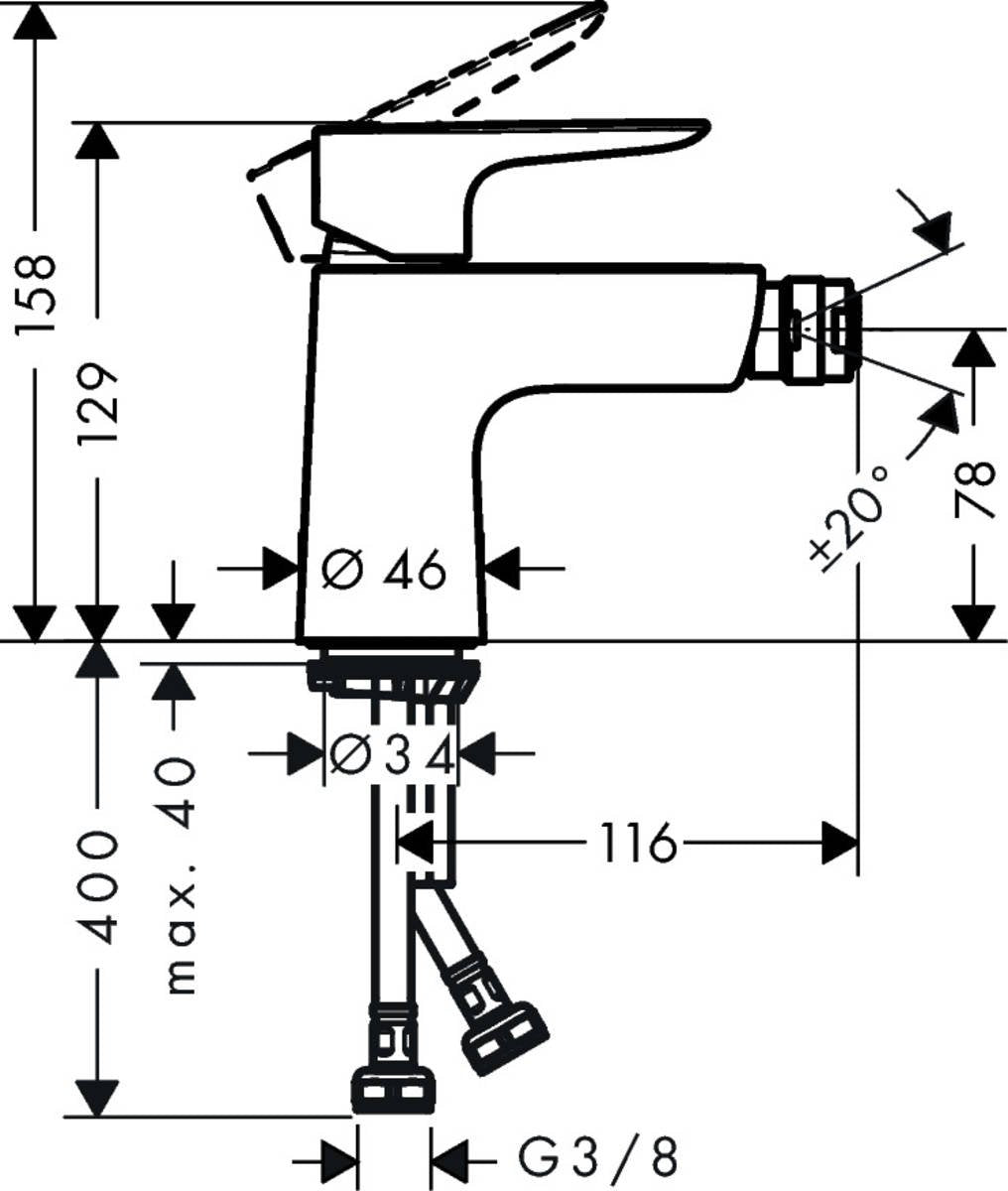 Baterie bideu Hansgrohe Talis E cu ventil push-open, crom - 71721000