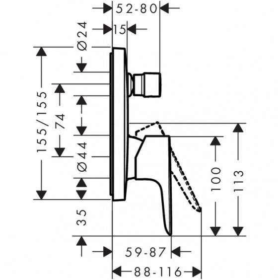 Baterie cada Hansgrohe Talis E, montaj incastrat, crom - 71745000