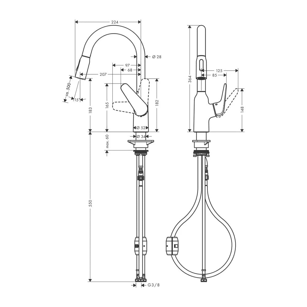 Baterie bucatarie dus extractibil Hansgrohe Focus M42, crom - 71801000