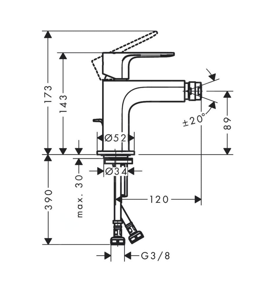 Baterie bideu Hansgrohe Rebris S cu ventil Pop-Up, crom - 72210000