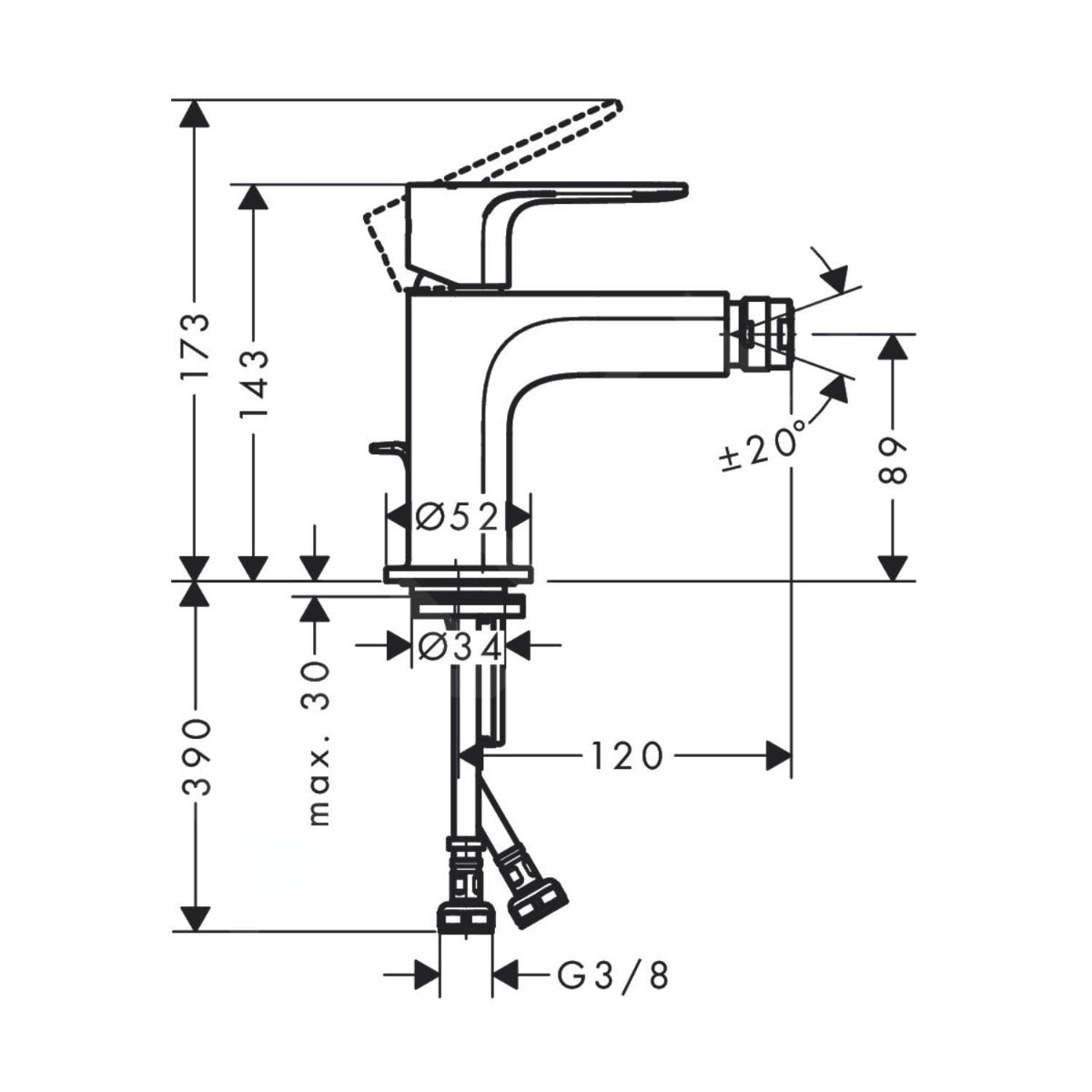 Baterie bideu Hansgrohe Rebris E, cu ventil Pop-Up, crom - 72211000