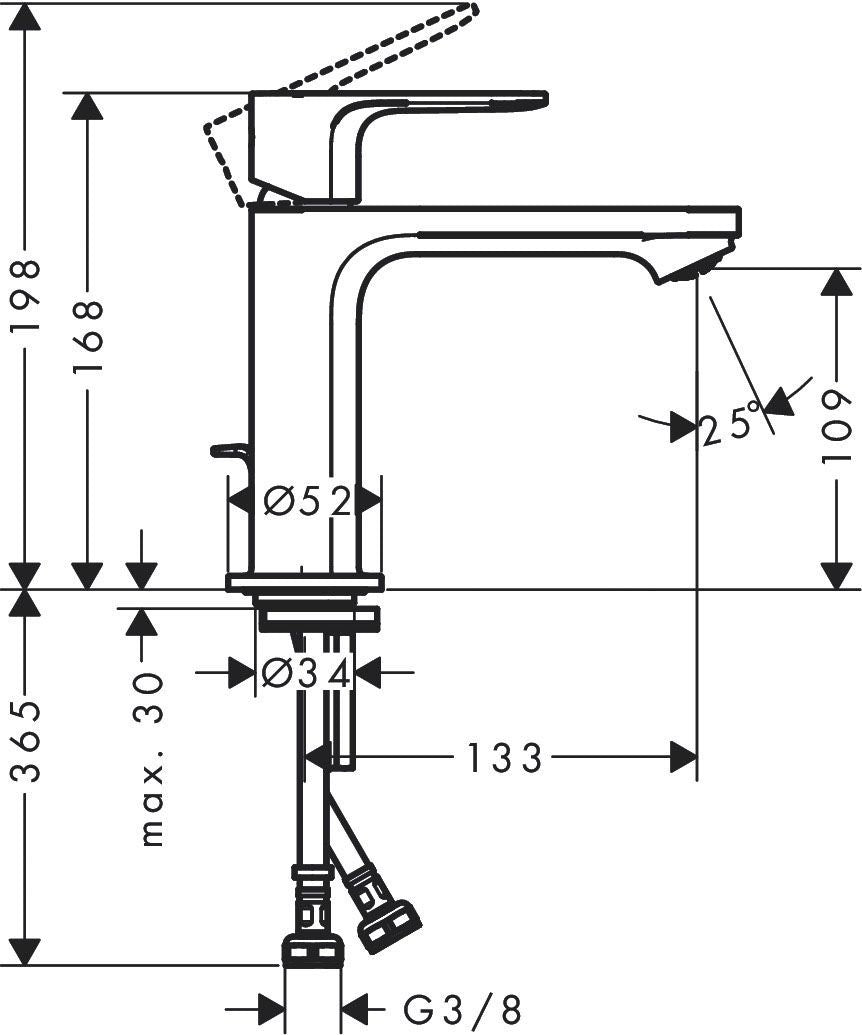 Baterie lavoar Hansgrohe Rebris S 110, 3/8'',cu ventil Pop-Up, negru mat -  72517670