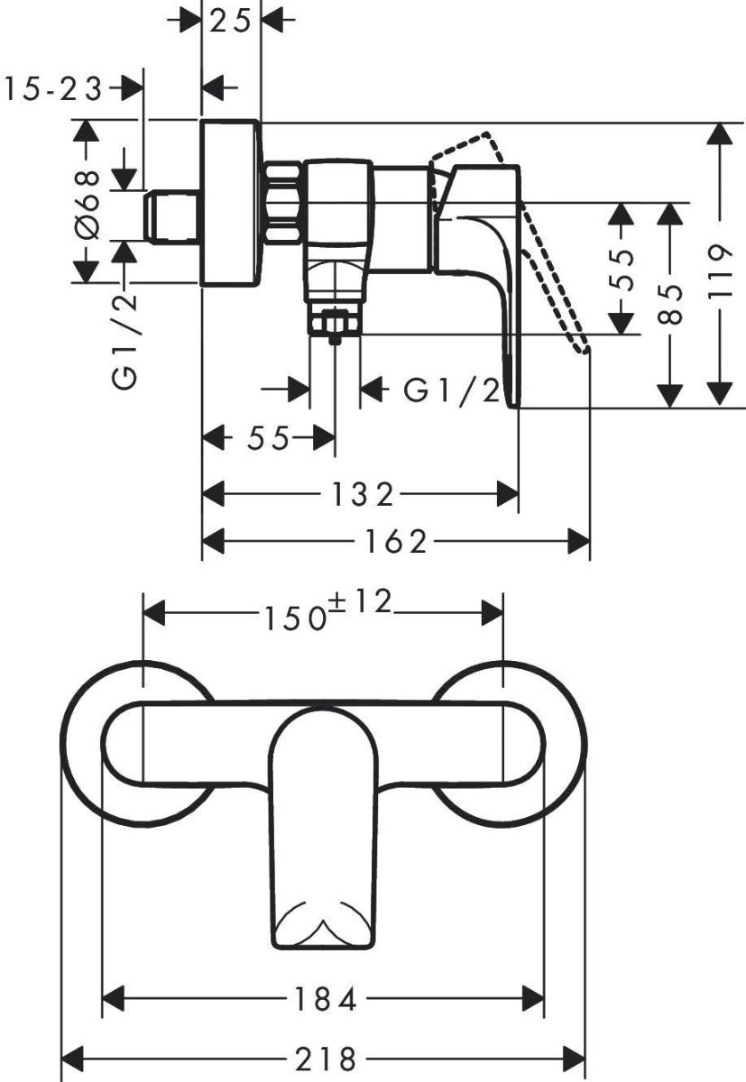 Baterie dus Hansgrohe Rebris E, crom - 72650000