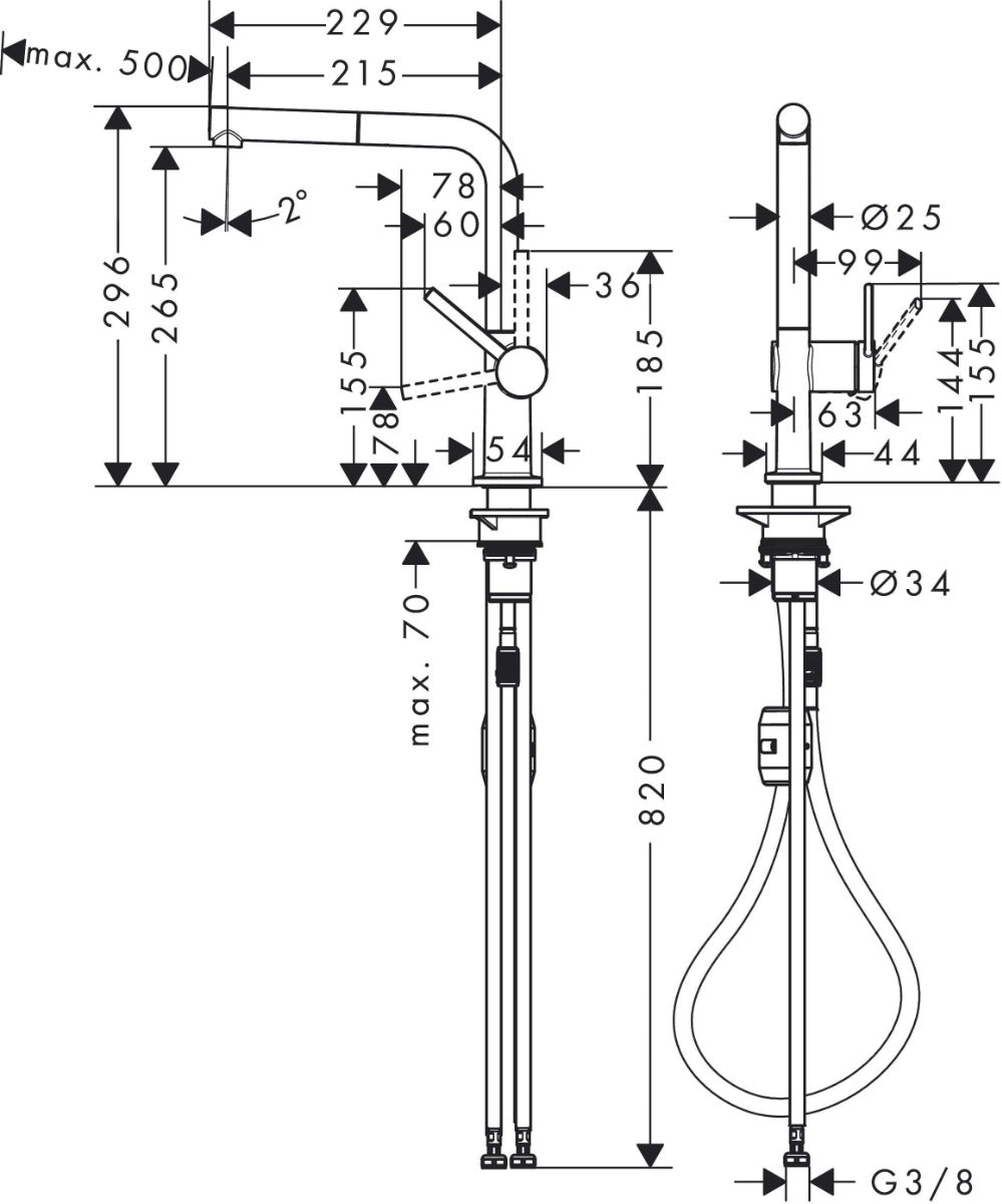 Baterie bucatarie Hansgrohe Talis M54 270, dus extractibil, crom lucios -  72808000