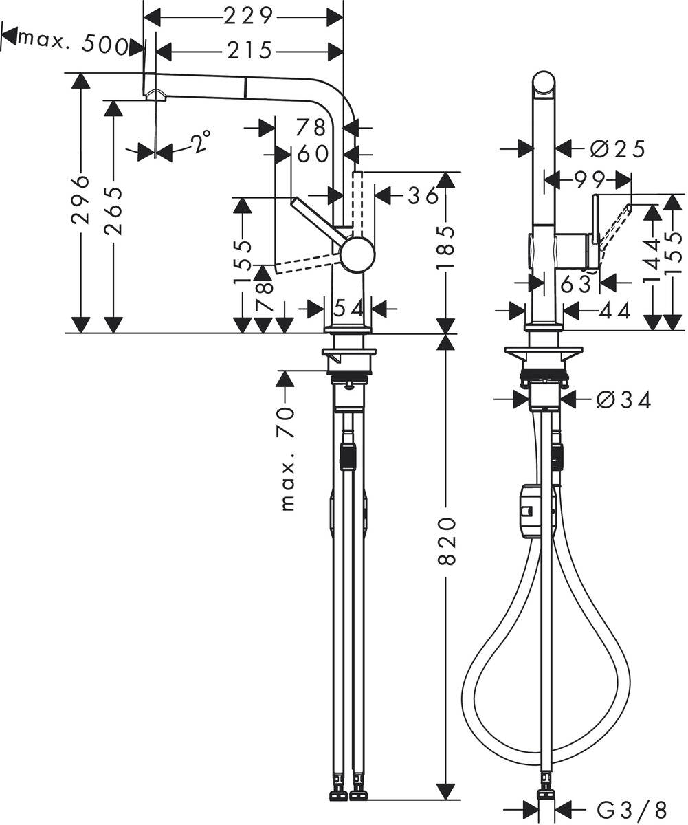 Baterie de bucatarie Hansgrohe Talis M54, 270 mm, 1 jet, dus extractabil, pivotanta, negru mat - 72808670