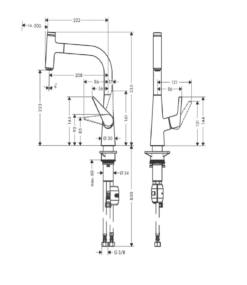 Baterie bucatarie cu dus extractibil Hansgrohe Talis Select M51 220, dus extractibil, crom - 72822000