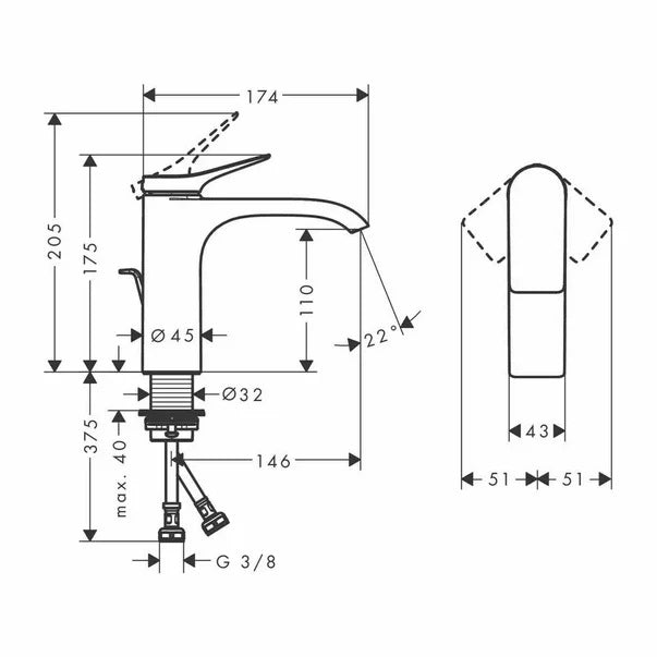 Baterie lavoar Hansgrohe Vivenis 110 crom lucios cu ventil Pop-Up - 75024000