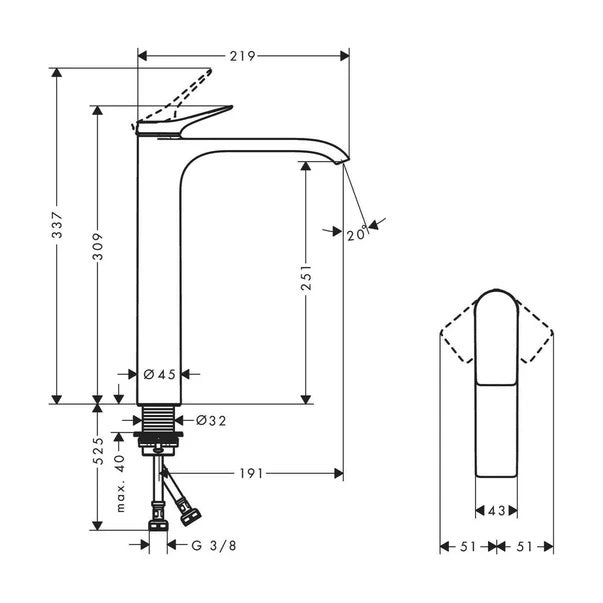 Baterie lavoar inalta Hansgrohe Vivenis 250, monocomanda, crom - 75042000