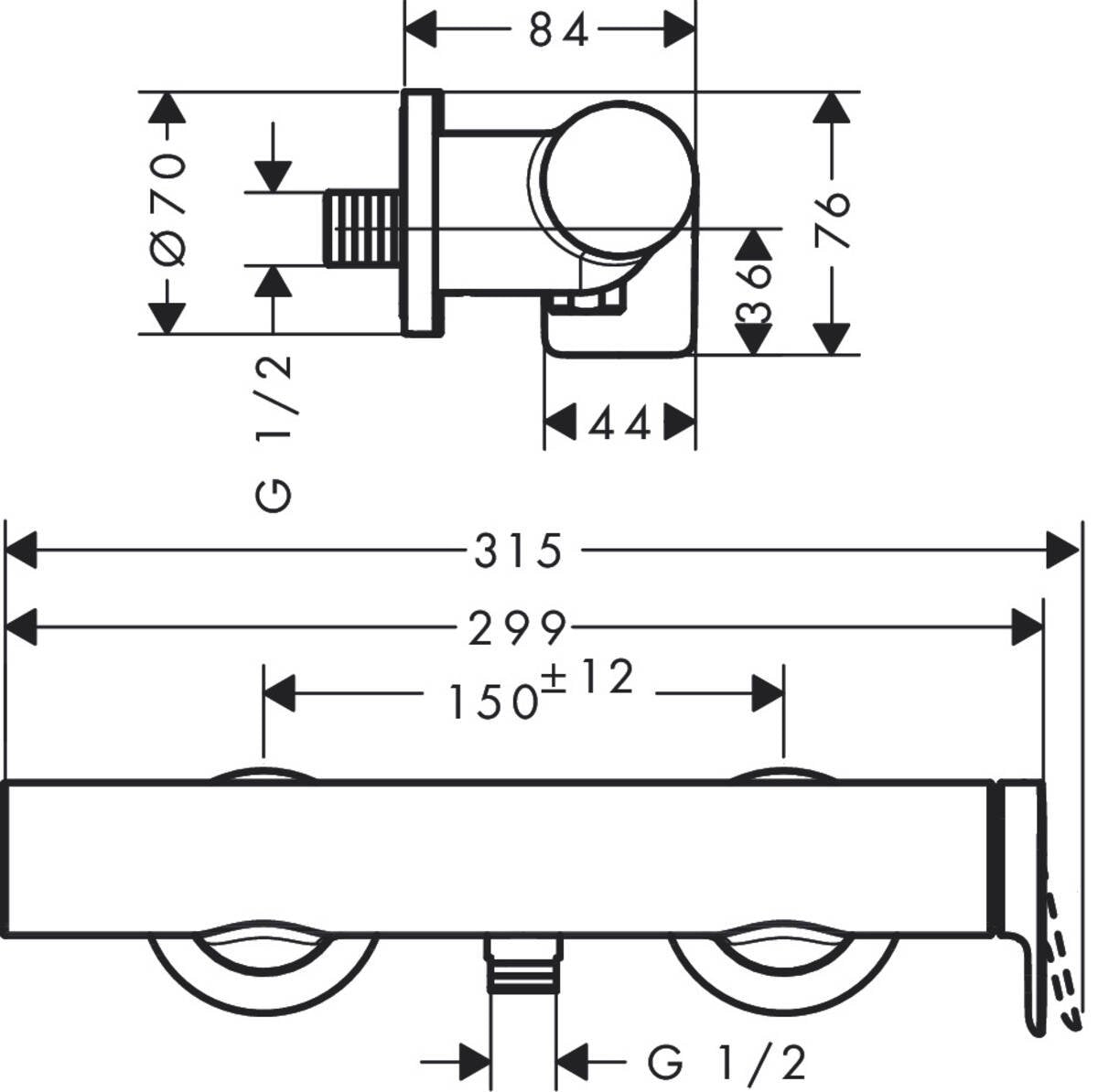 Baterie dus Hansgrohe Vivenis, negru mat - 75620670