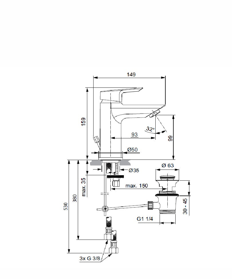Baterie lavoar Ideal Standard Tesi, ventil pop-up, crom - A6555AA