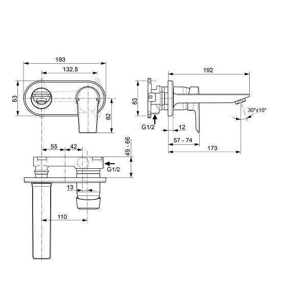 Baterie lavoar Ideal Standard Tesi, 1/2'', montare pe perete, monocomanda, necesita set fixare, crom - A6578AA