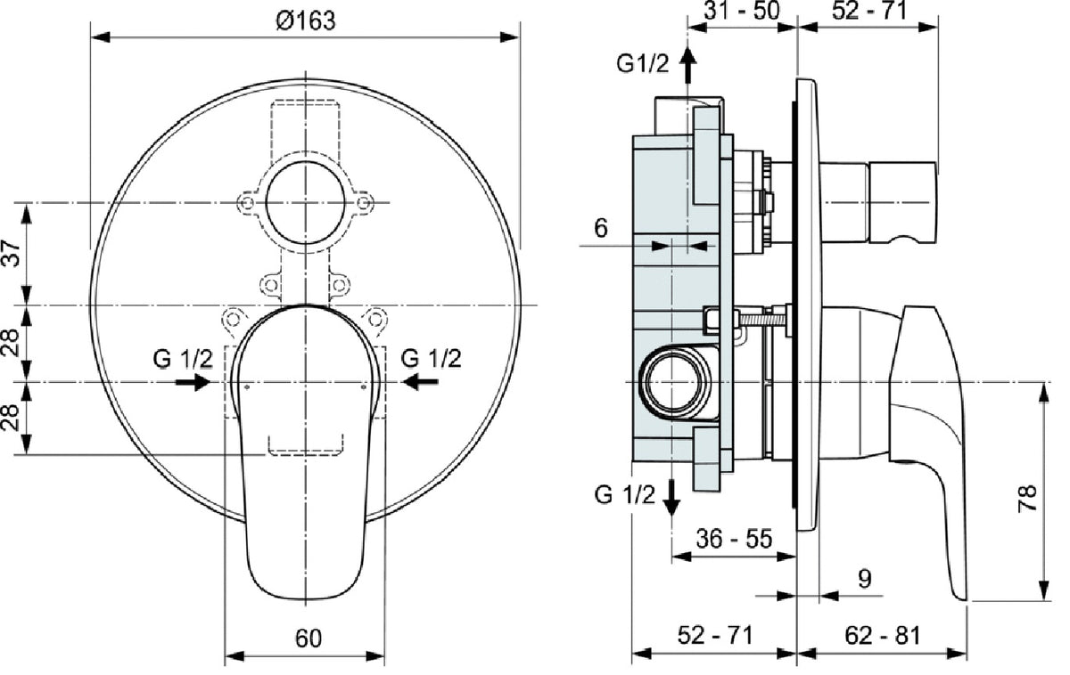 Baterie cada Ideal Standard Ceraflex, montaj incastrat, corp ingropat inclus, crom - A6758AA