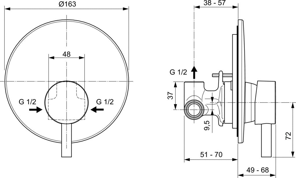 Baterie dus Ideal Standard Ceraline, montaj incastrat, include corp incastrat, negru mat - A6940XG