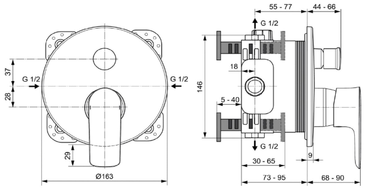 Baterie cada Ideal Standard Connect Air montaj incastrat, fara corp incastrat, crom - A7035AA