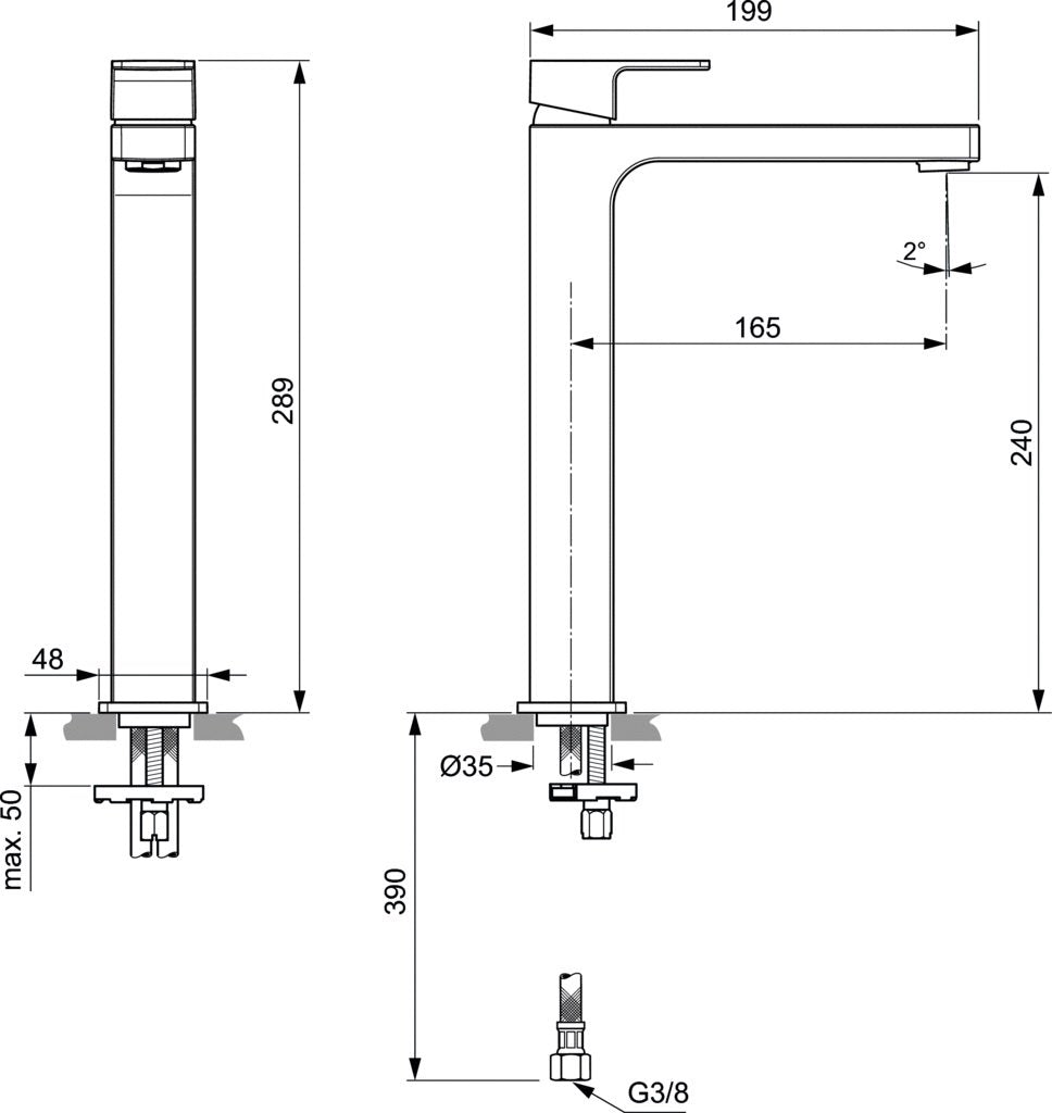Baterie lavoar Ideal Standard Edge 240, fara ventil, crom - A7114AA
