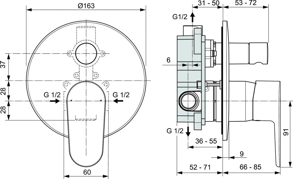 Baterie cada Ideal Standard Cerafine O, montaj incastrat, corp incastrat inclus, negru mat - A7193XG