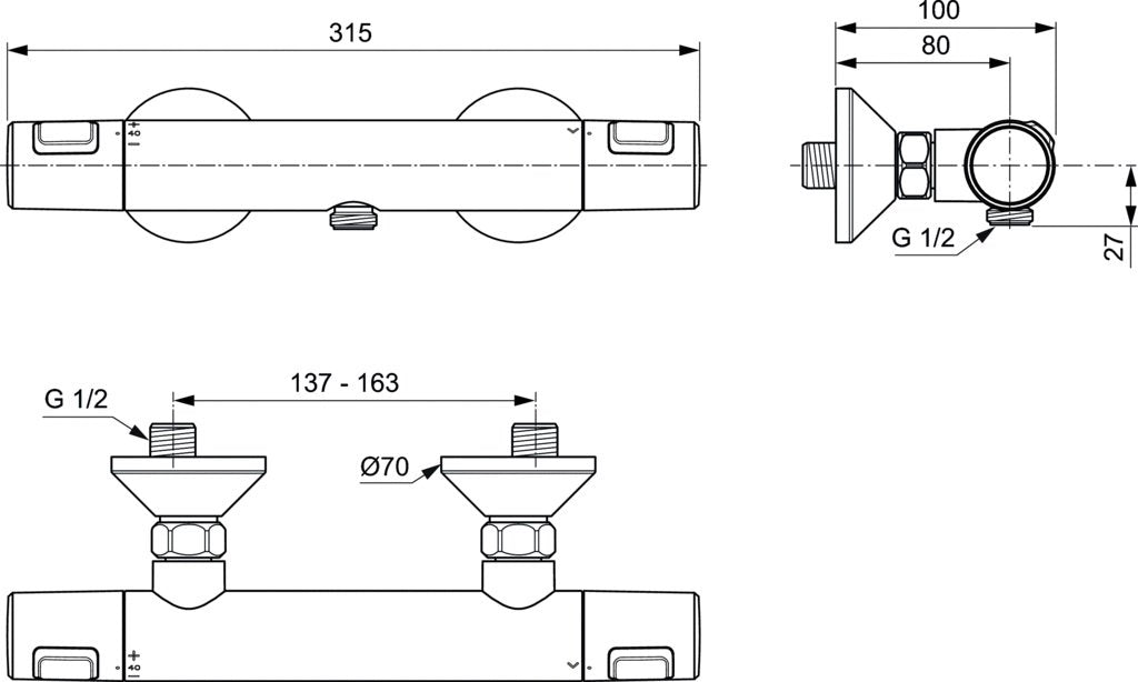Baterie dus Ideal Standard Ceratherm T25, termostatic, crom - A7201AA