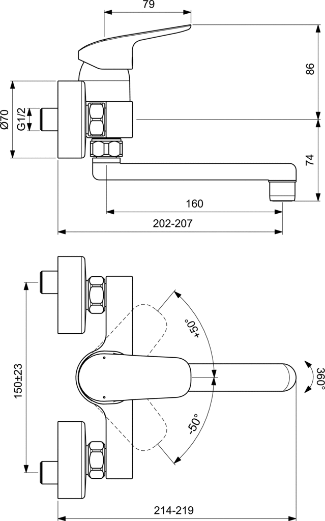 Baterie lavoar Ideal Standard Ceraflex, 1/2'', pipa lunga, cartus ceramic, pivotanta, crom - B1717AA