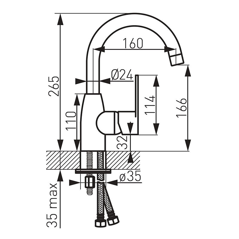 Baterie de bucatarie Ferro Algeo, pipa mobila, negru mat - BAG2ABL
