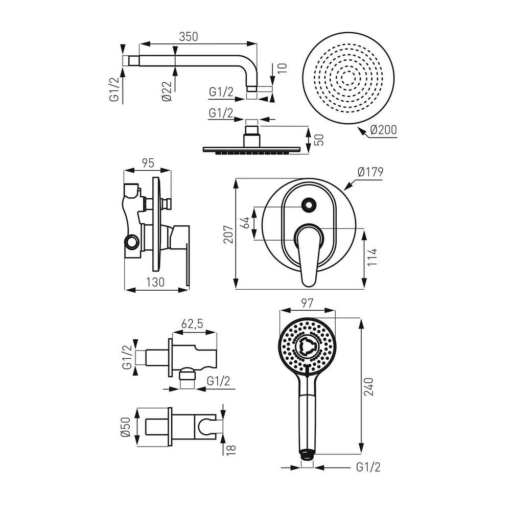 Sistem de dus incastrat Ferro Algeo crom - BAG7P-SET1-S