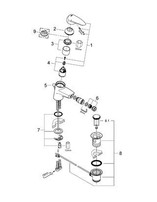 Baterie bideu 1/2"  Grohe - Eurodisc