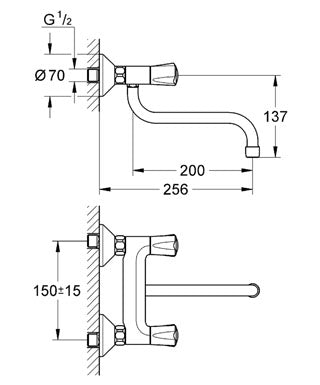 Baterie bucatarie Grohe Avina cu montare pe perete-31066000