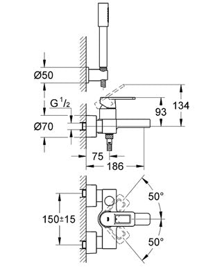 Baterie cada cu set de dus monocomanda1/2"- Quadra Grohe-32639000