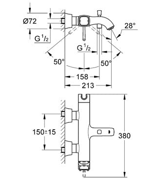 Baterie cada cu montare pe perete Grohe Grandera cod-23317IG0