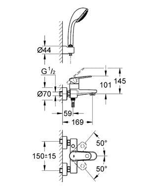 Baterie cada/dus 1/2" cu set dus - Grohe Europlus New-33547002