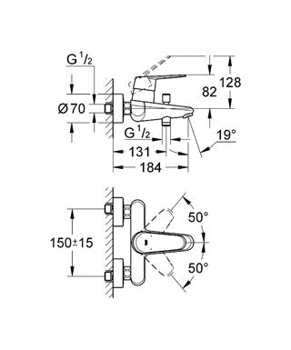 Baterie cada dus Grohe Eurodisc Cosmopolitan Grohe-33390002