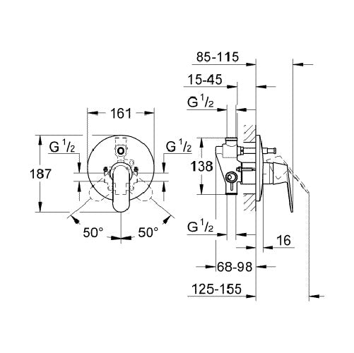 Baterie cada/dus montaj incastrat Grohe Eurosmart Cosmo,corp incastrat inclus-32879000