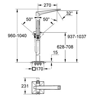 Baterie cada/dus montare pe pardoseala Grohe Allure Brilliant-23119000