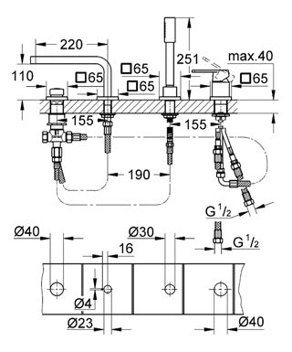 Baterie cada monocomanda cu 4 gauri Quadra Grohe-19575000