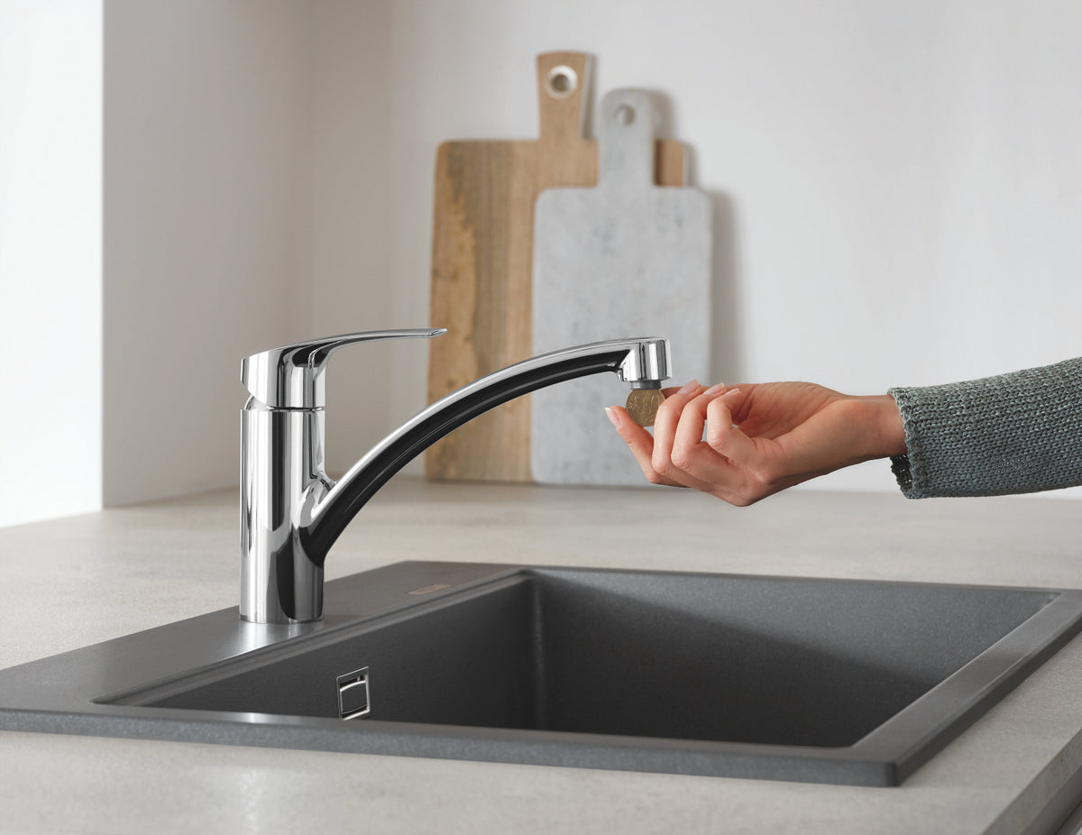 Baterie bucatarie Grohe Eurosmart 2021, pipa pivotanta,furtunuri flexibile, crom-33281003