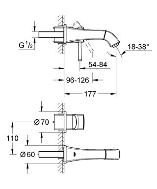 Baterie lavoar cu montare pe perete Grohe Grandera cod-19929000