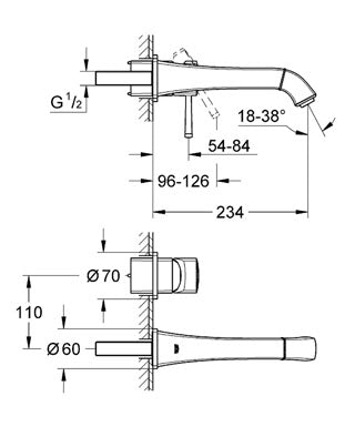 Baterie lavoar cu montare pe perete Grohe Grandera cod-19930000