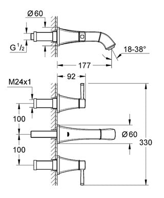 Baterie lavoar cu 3 găuri 1/2" Grohe Grandera cod-20414000