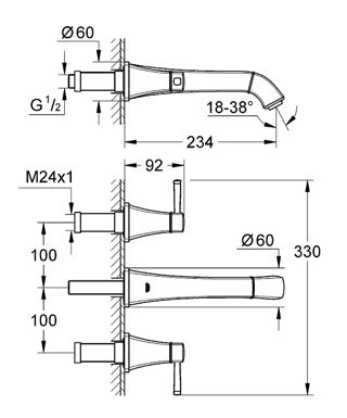 Baterie lavoar cu montare pe perete Grohe Grandera cod-20415000