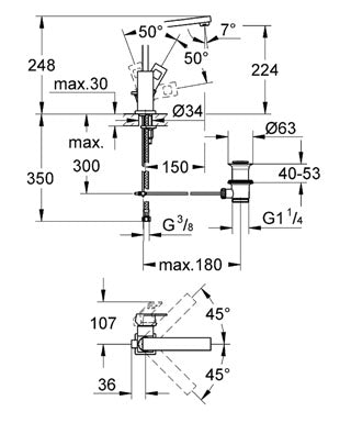 Baterie lavoar Grohe Eurocube cu limitator debit, crom - 2313500E