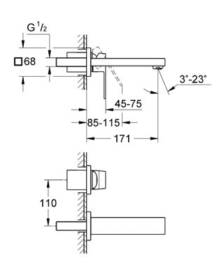 Baterie lavoar Grohe Eurocube montare pe perete-19895000