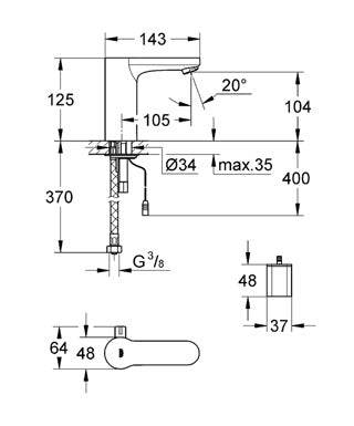 Baterie lavoar senzor Grohe Eurosmart Cosmopolitan E cu mixare-36327000